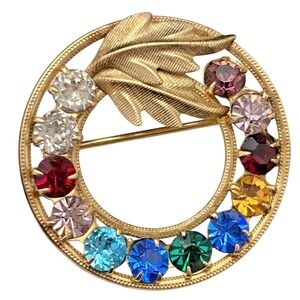 Vintage DCE 1/20 12KT GF Gold‎ Filled Circle Wreath Rhinestone Brooch Pin 4.5g